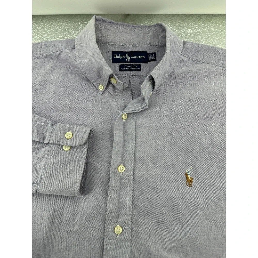 Ralph Lauren Yarmouth Oxford Button‎ Down Shirt Purple Large 16 1/2  Flesh Pony - Picture 2 of 6